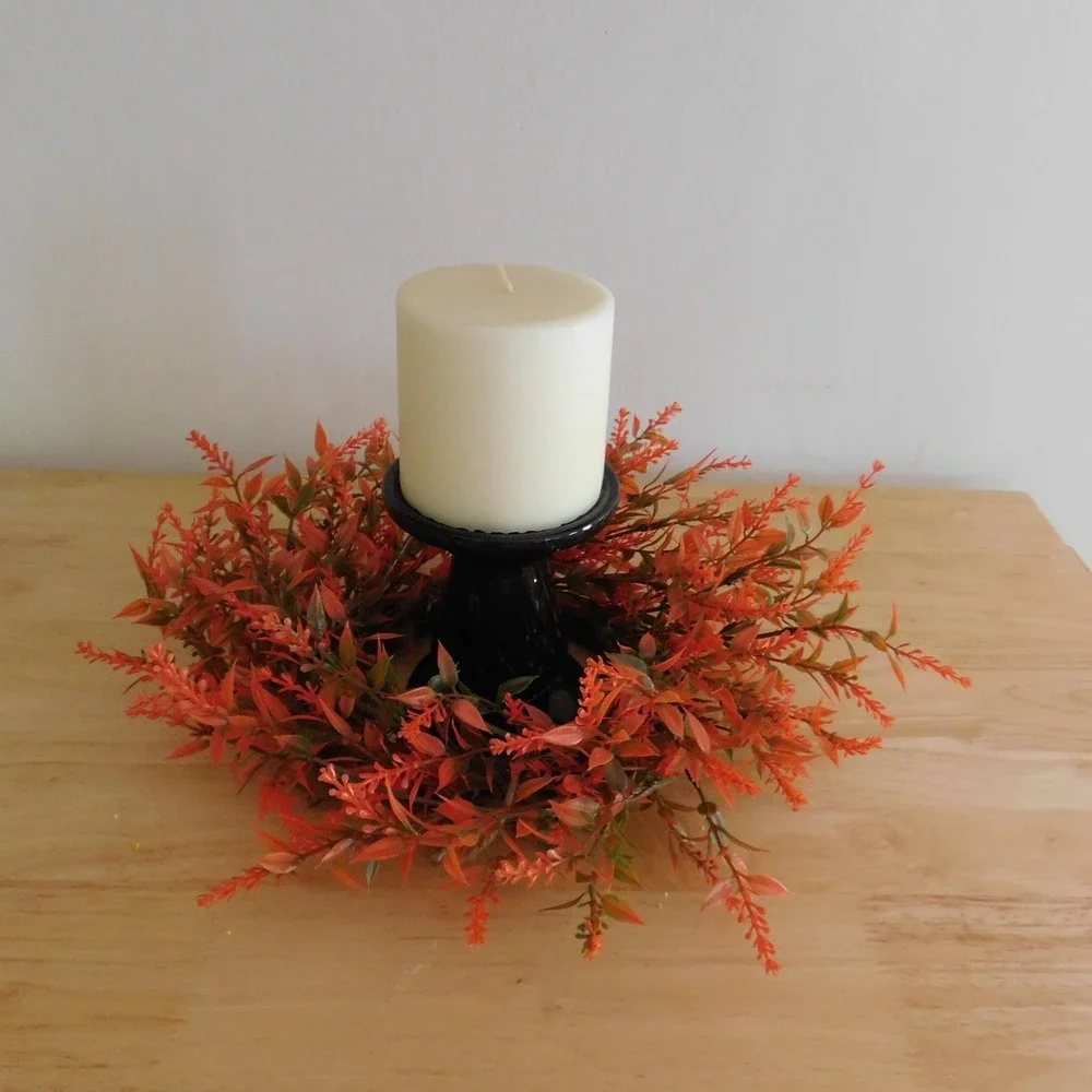 Orange small Fall Wreath, Candle Ring, Year Round Cabinet Decor Mirror
